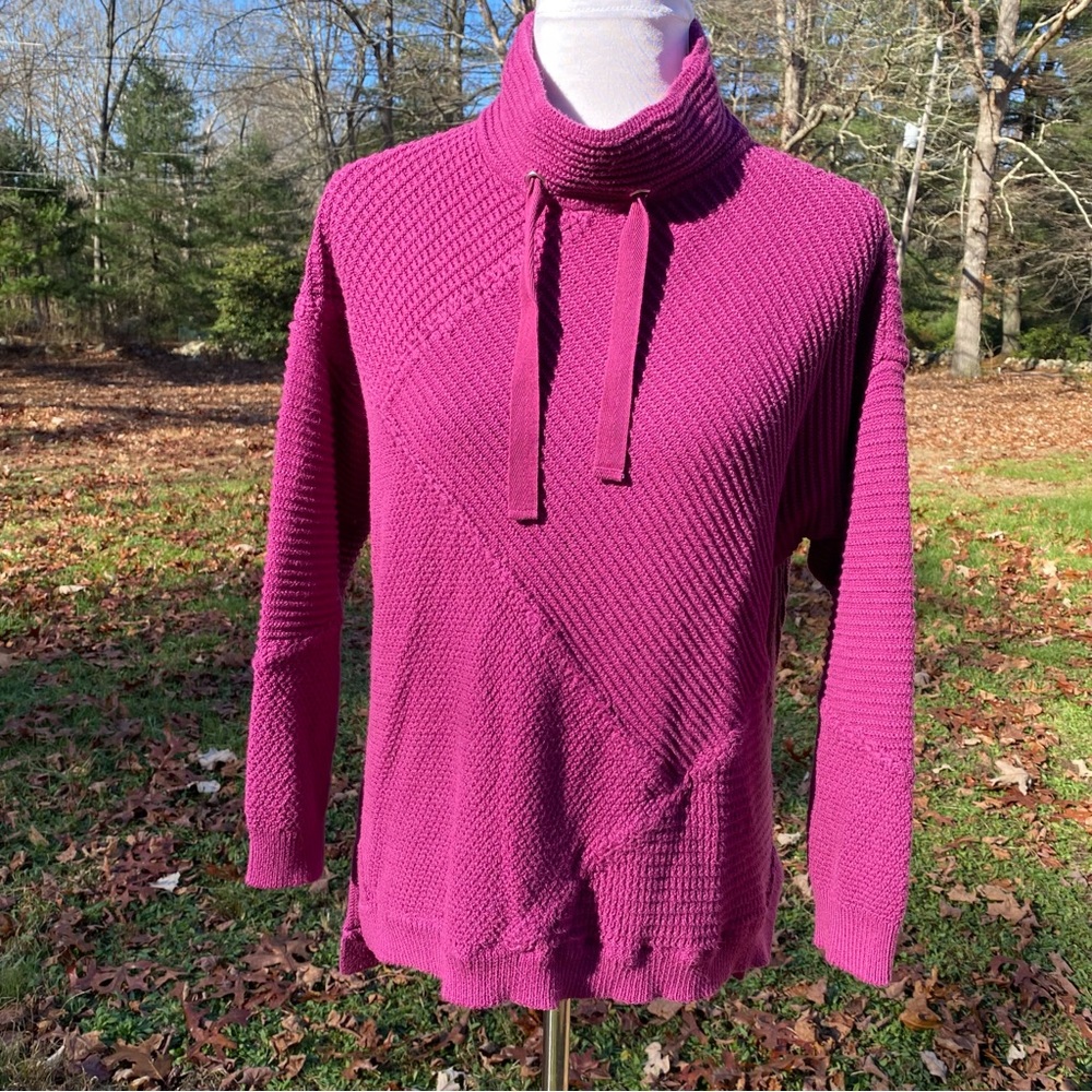 NEON BUDDHA SWEATER COWL TURTLENECK TIES FUCHSIA PINK PURPLE BARBIECORE RIB Sz S